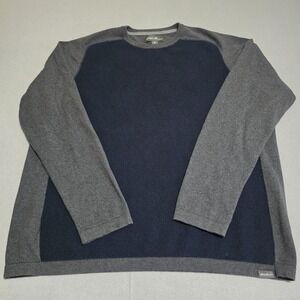 Eddie Bauer Mens T2XL Navy Grey Sweater Crewneck Cotton Merino Wool Colorblock